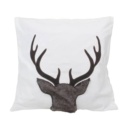 White &#x26; Brown Reindeer Throw Pillow Cover